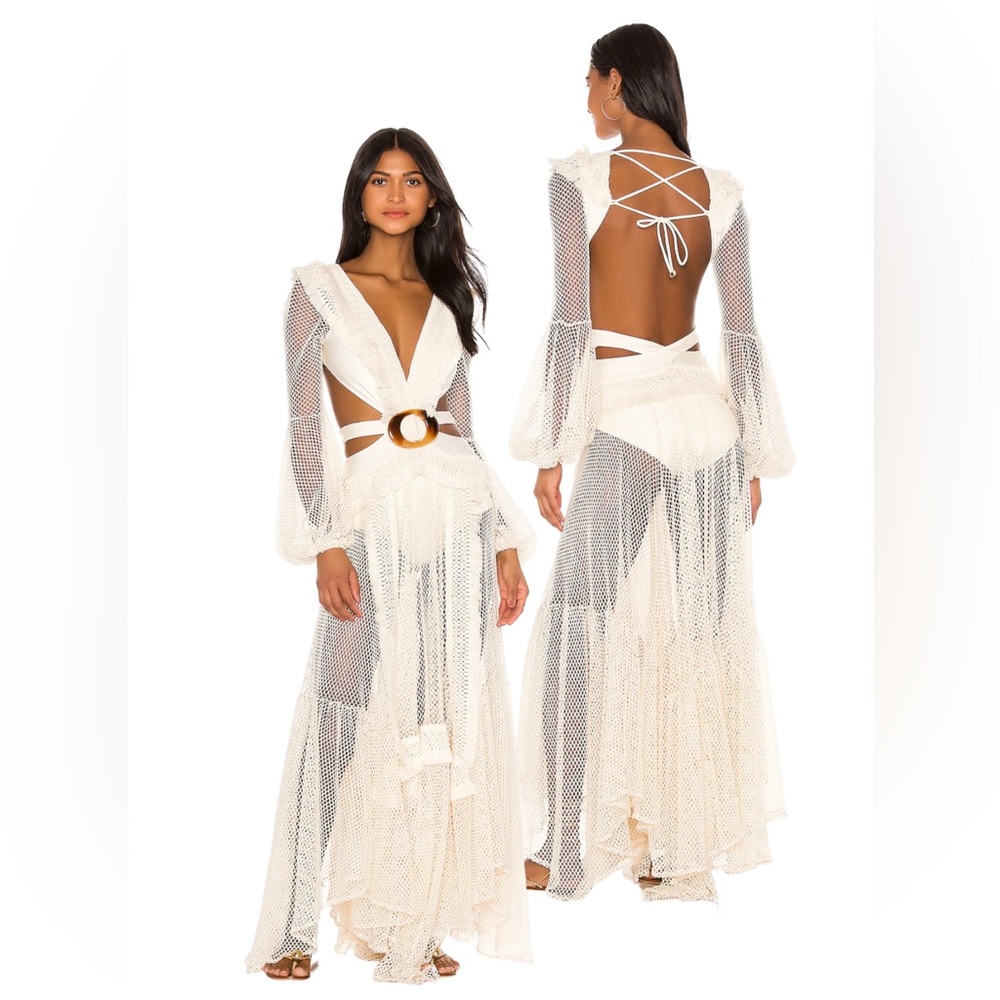 PatBo - Long Sleeve Fringe Beach Dress - Ivory
